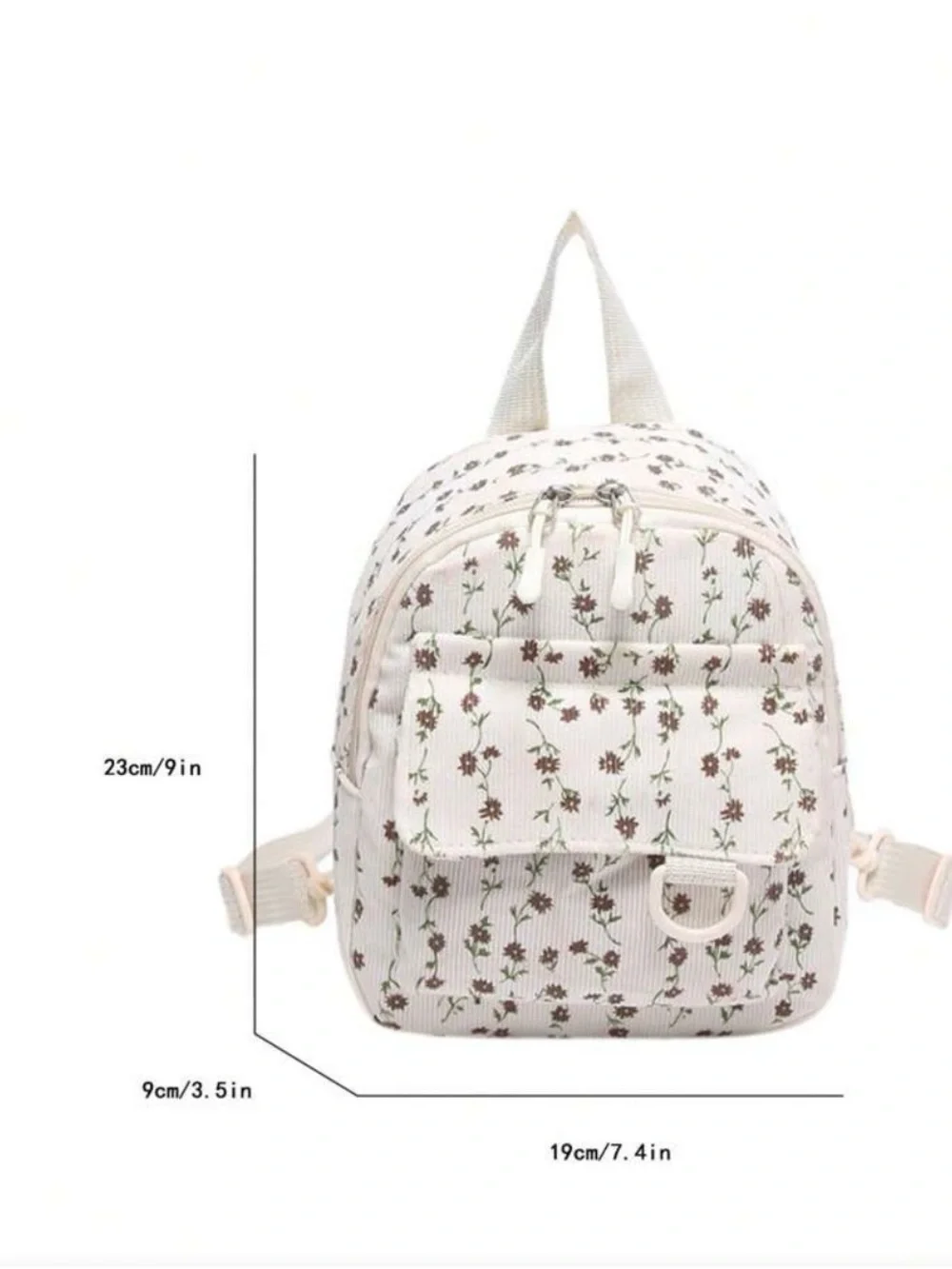 Mini Cream Floral Backpack with Front Pocket